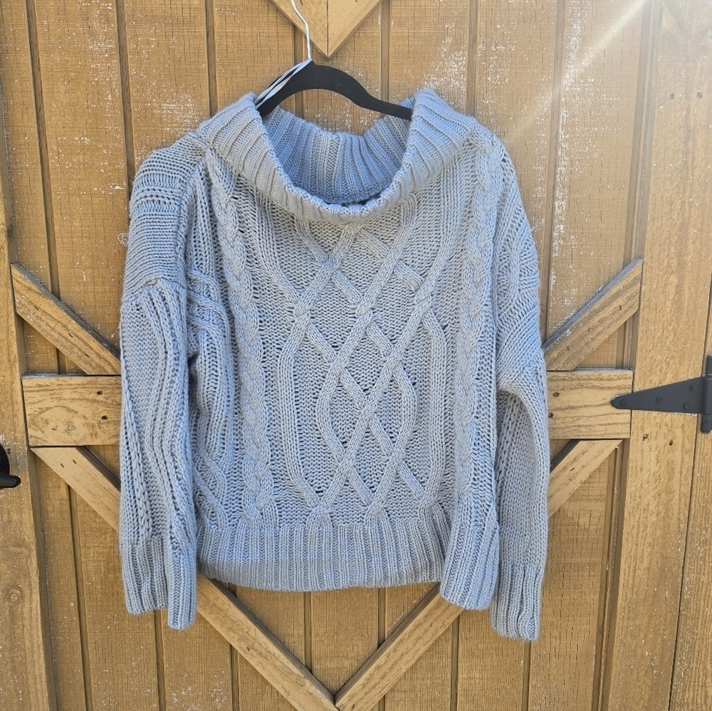Wishlist Light Blue Cable Knit Off The Shoulder Sweater